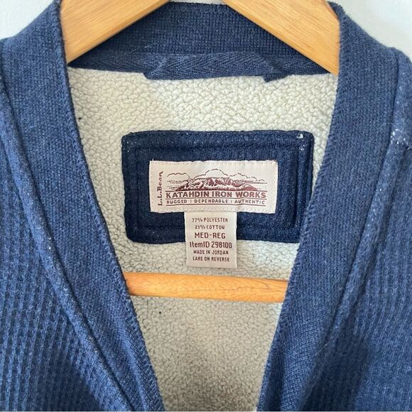 L.L.Bean Navy Katahdin Iron Works Bonded Waffled Fleece Henley Pullover Sweater - Picture 8 of 11